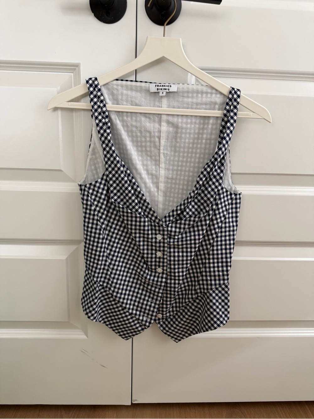 Frankie's Bikinis Navy & White Gingham Button-Front Tank